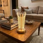 Açık Silindirik Kristal Damla Model LED Masa Lambası – Gold Tabanlı, Dokunmatik, 3 Renk Işık Modlu, 