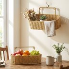 2’li Duvar Askılı Plastik Rattan Organizer – Oval Hasır Görünümlü Mutfak Raf Sepeti, Banyo ve Ev İçi