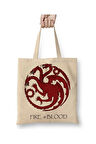 Casa Targaryen Got Fire Ve Blood Bez Çanta Uzun Saplı Alışveriş Çantası Plaj Çantası