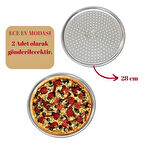 Delikli 28 cm Pizza Tepsisi Lahmacun Pide Tepsisi 2 Adet Paslanmaz Çelik