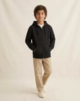 Erkek Çocuk Antrasit Renk Fermuarlı Kapüşonlu Kanguru Cepli Okul Sweatshirt Hırka Ceket