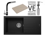 Realstone P011 Assos 86 XL Granit Eviye & Sümela Batarya Seti (+ Bambu Tahta ve Sabunluk Hediyeli) - Siyah