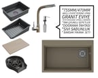 Realstone 75 cm Kompakt Set - Akıllı Eviye Uyumlu Granit Eviye ve Spiralli Batarya Paketi - Cappuccino