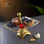 İşlemeli Metal Tabanlı, Tek Katlı Cam Kurabiyelik – Altın ve Gümüş Renk Seçenekleriyle