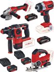 Einhell TE-CI 18 BL 2.5 Ah - 4 Ah 4 Akülü Darbeli Vidalama + Herocco 18 v Kırıcı Axxio 18/125 Taşlama TE-JS 18/80 Dekupaj