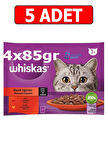 Whiskas sığırlı tavuklu kedi yaş mama (4x85gr) 5adet klasik öğünler kedi konserve gravy soslu