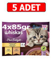 Whiskas junior kitten pure delight pouch kedi yaş mama(4x85gr)5adet kümes hayvanlı tavuk hindi jöle
