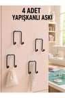 4 Adet Çok Amaçlı Yapışkanlı Askılık Ev Düzenleyici Duvar Askı Seti
