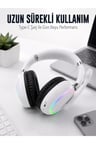 Beyaz Bluetooth 5.0 Mikrofonlu Kablosuz Kulak Üstü Kulaklık RGB Işıklı Type-C Şarjlı