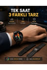 AMOLED Ekranlı Akıllı Saat – 3 Kordon Seçenekli, Suya Dayanıklı, Kalp Atış ve Uyku Takip Özellikli