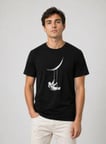 Modi Green Erkek Astronot Ay Temalı Tişört Kısa Kol Yazlık Bisiklet Yaka T-Shirt - Siyah