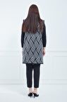Kadın Gri Desenli Cepli Uzun Kışlık Triko Anne Yelek