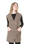 Kadın Yün Kışlık Anne Uzun Triko Yelek