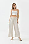 Kadın Keten Beli Lastikli Rahat Bol Paça Pantalon