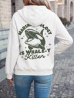 Deniz Biyolojisi Balina Katili Baskılı Kapüşonlu Üstler Kadın Temel Gevşek Sweatshirtler Kışl