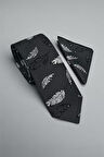 Tüy Desen Gri Kravat & Mendil