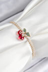 Pirinç Zirkon Taşlı Kiraz Model Gold Renk Asansörlü Kadın Bileklik - TJ-BB7455