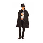 Siyah Sihirbaz Pelerini 120 cm ve Sihirbaz Şapkası 12 cm Yetişkin Boy