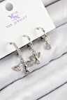 Pirinç Zirkon Taşlı 3'lü Kuş Model Gümüş Renk Kadın Küpe - TJ-BKP11132