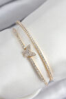 Pirinç Zirkon Taşlı Kelebek Model Gold Renk Kadın Bileklik - TJ-BB7891