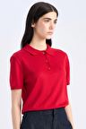 DeFacto Regular Fit Polo Yaka Basic Düz Kısa Kollu Kırmızı Triko Kazak E3670AX25SMRD227