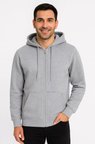 Modi Green Erkek Üç İplik Kapüşonlu Tam Fermuarlı Kanguru Çepli SweatShirt Hoodie - Gri