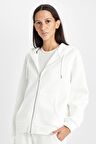 DeFacto Relax Fit Kapüşonlu Cepli Basic Düz Fermuarlı Sweatshirt C1809AX24WNER105