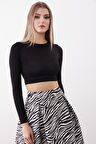 Yuvarlak Yaka Uzun Kol Crop Bluz