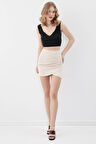 Yanı Büzgülü Mini Etek