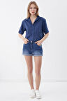 Cep Detaylı Kısa Kol Crop Gömlek