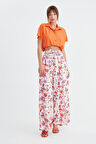 Yanı Yırtmaçlı Çiçekli Beli Bağlamalı Pantolon