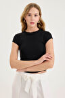Yuvarlak Yaka Kısa Kol Crop Bluz