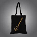 Herşey Nota Bağlama Saz Altın Renk Bez Çanta