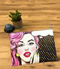 Herşey Nota Renkli Popart Desen Cluch Portföy Çanta 