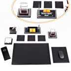 Opta 10 Parça Denge Topu Biblolu Siyah Deri Sümen Seti Takımı Gümüş Ofis Masa İsimliği Lüks İsimlik