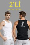 Modi Green Erkek Spor Fitilli Atlet 2li Set Siyah Ve Beyaz Slim Fit Kaşkorse Arka Baskılı Spor Atlet