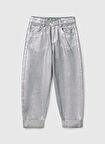 Benetton Katlamalı Paça Gümüş Kız Çocuk Pantolon 48UHCE03M 910