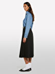 Viskozlu Pileli Yırtmaç Detaylı Midi Etek Kadın Siyah Etek - 325P4KVXL002M
