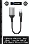 Premium Bilgisayar Tablet Mobil Type-C to USB 2.0 OTG Adaptör Siyah 480Mbps