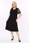Kol Detaylı Büyük Beden Siyah Elbise 2C-17891