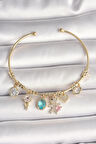 Dodes Dodes Pirinç Gold Renk Sallantı Zirkon Taşlı AYıcık Figür Kalp Detay Charm Kadın Bileklik TG27BB6894