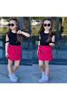 Piliseli Etekli Tül Kollu Badili Kız Takım Fuşya 7046-F