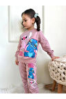 2PJK2İ Lilo Stitch Desenli Gül Kurusu 2 İp %100 Pamuk Kız Çocuk Eşofman Takımı 3-10 Yaş 7292-GK