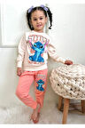 PJK2İ Stitch Desenli Somon 2 İp %100 Pamuk Kız Çocuk Eşofman Takımı 3-10 Yaş 7293-S