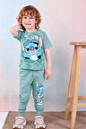 PJKKE Stitch Desenli Yeşil Eşofmanlı Erkek Çocuk Kısa Kol Takım 3-10 Yaş 7446-Y