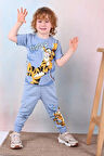 PJKKE Tiger Winnie Pooh Desenli Mavi Eşofmanlı Erkek Çocuk Kısa Kol Takım 3-10 Yaş 7463-M