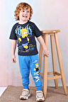 PJKKE Simpson Desenli Koyu Mavi Eşofmanlı Erkek Çocuk Kısa Kol Takım 3-10 Yaş 7492-KM