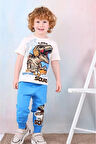 PJKKE T-rex Dinazor Desenli Mavi Eşofmanlı Erkek Çocuk Kısa Kol Takım 3-10 Yaş 7495-M