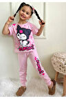 PJKKE Kuromi Desenli Pembe Eşofmanlı Kız Çocuk Kısa Kol Takım 3-10 Yaş 7456-P
