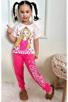 PJKKE Barbie Desenli Fuşya Eşofmanlı Kız Çocuk Kısa Kol Takım 3-10 Yaş 7494-F